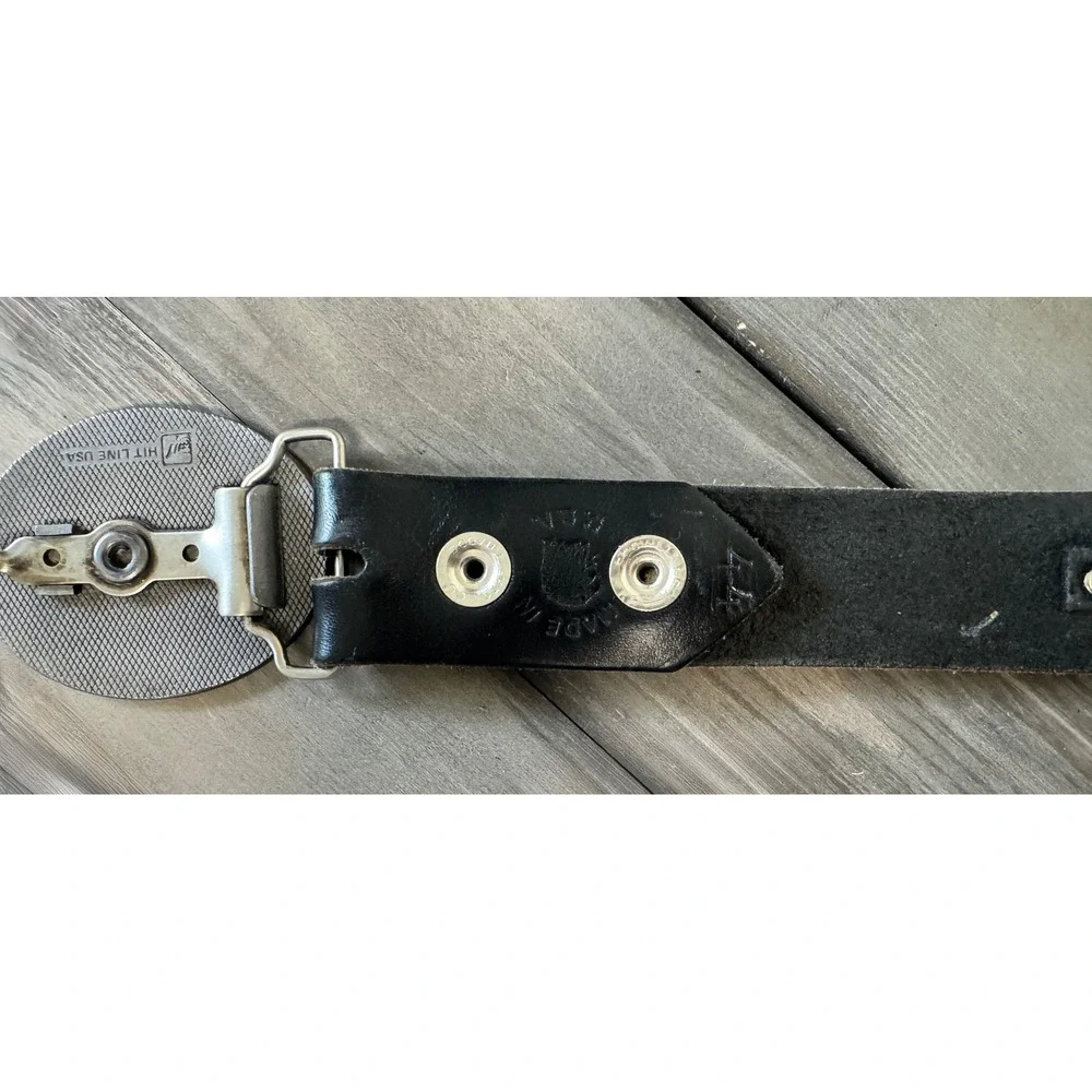 Vintage Concho Belt with South‎ Dakota Trout Belt Hit Line USA Black Leather 44